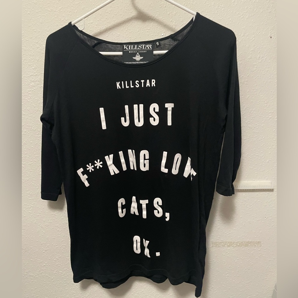 Killstar Women Tshirt I Just Love Cats Small Goth Grunge Alternative 100 Cotton
